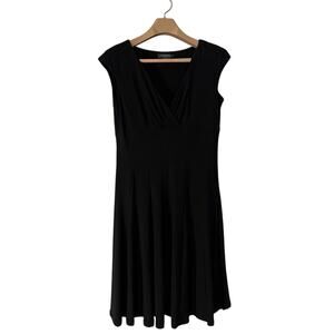 Lauren Ralph Lauren Womens Sheath Dress Black Surplice Neck Pleated Midi LBD 10